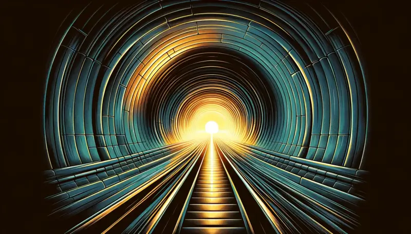 Création d'une image d'un tunnel sombre avec une lumière brillante au bout.